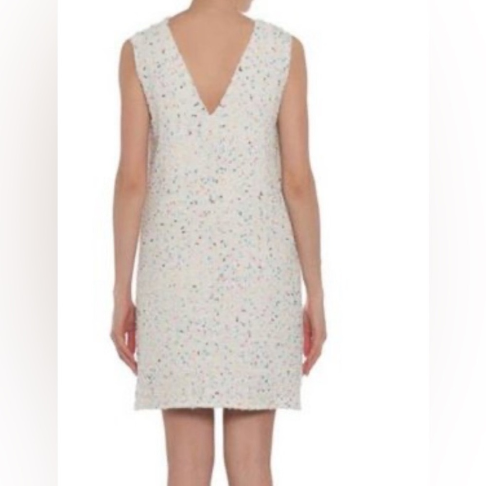 Maison Kitsune Tweed Shift Dress, sleeveless, boucle navy, white and pink, FR 36